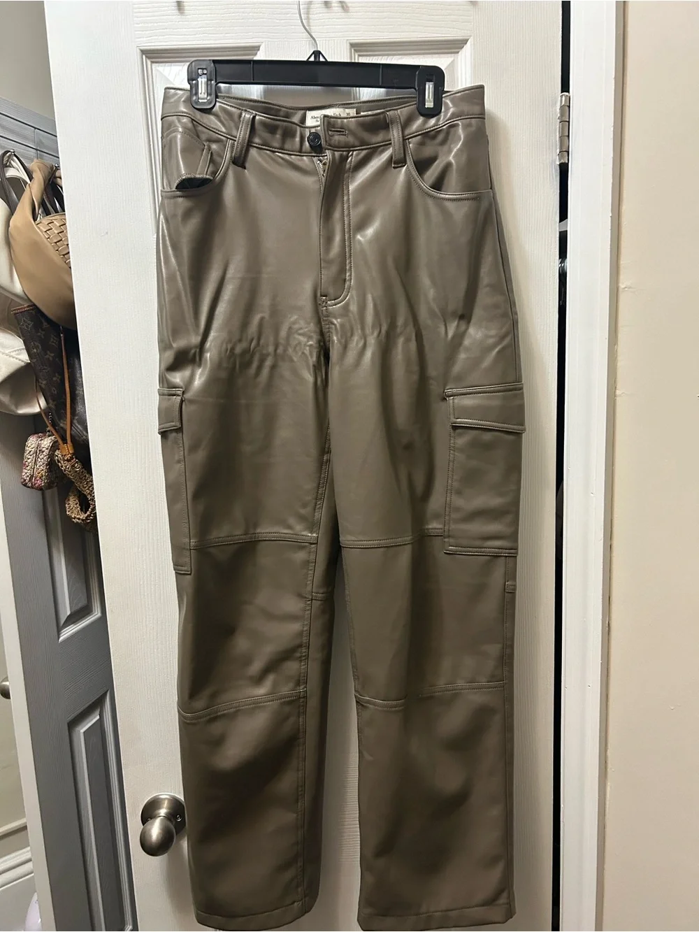 Abercrombie & Fitch Olive Faux Leather Wide-Leg Cargo Pants